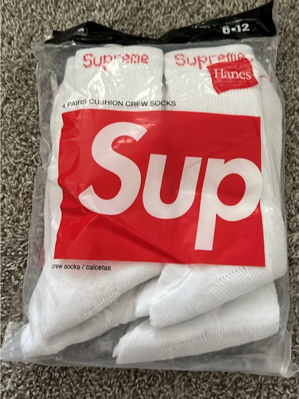 Supreme White Crew Socks with Red Logo - Pack of 4